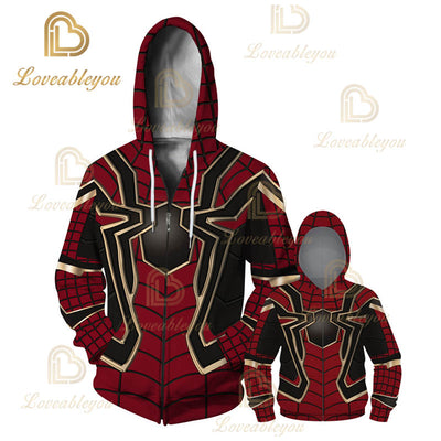 Superhero - Iron Spiderman Children and Adult Unisex Zip Up Hoodie